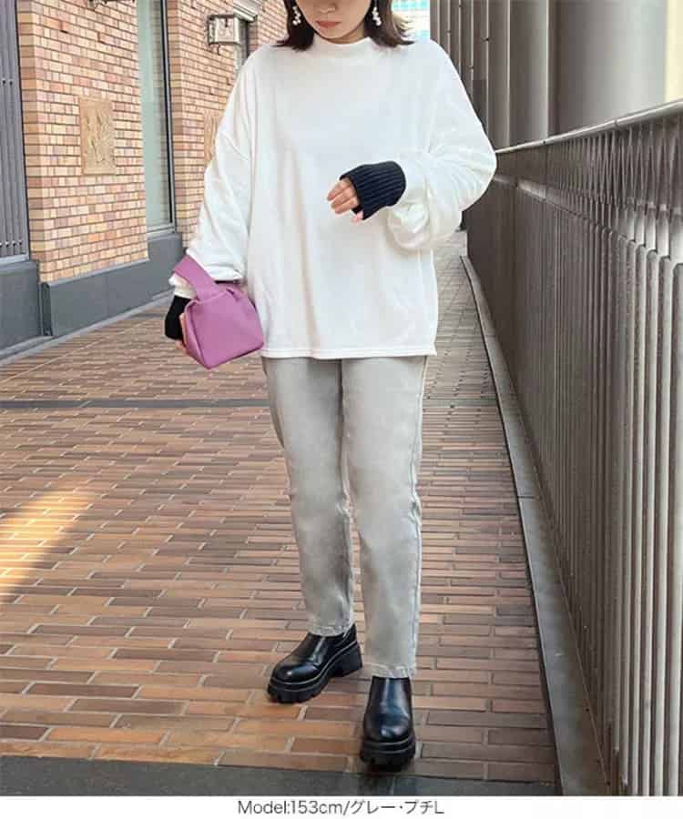 神戸レタスの30代低身長向けデニムパンツコーデの画像