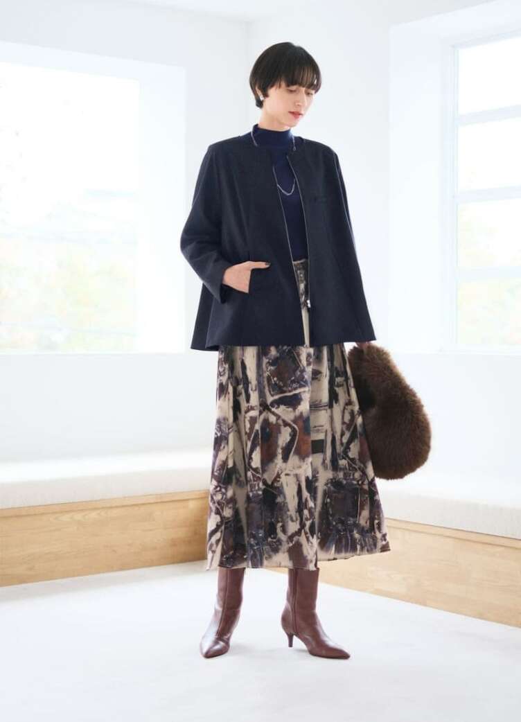 StyleDeliニュアンス柄のスカートコーデ写真