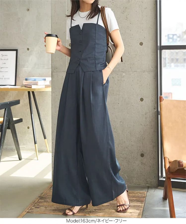 神戸レタスの20代女性向けプチプラなネイビーパンツコーデ