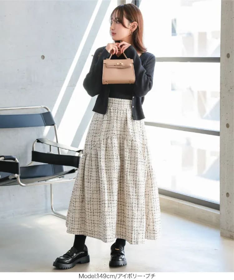 神戸レタスのママ・主婦向けチェックスカートコーデ