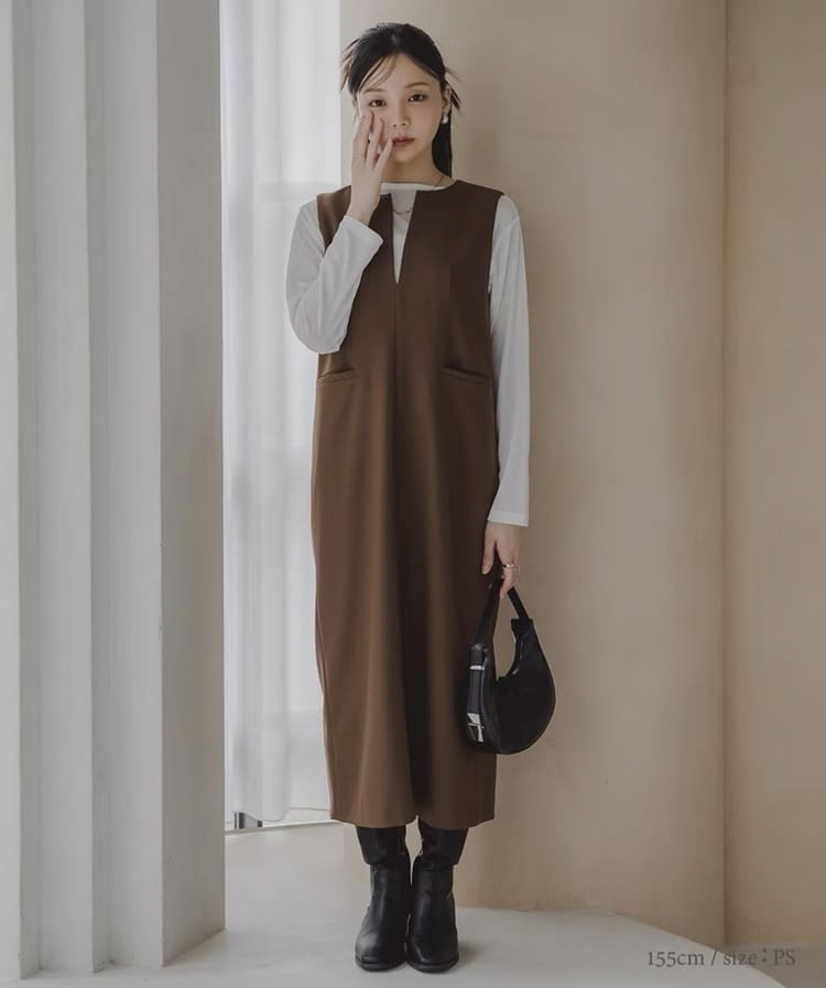 Petitjo(プッチージョ)の低身長向けブラウンワンピースコーデ