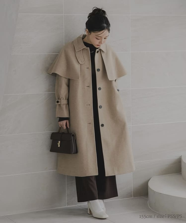 Petitjo(プッチージョ)の低身長向けベージュコートコーデ