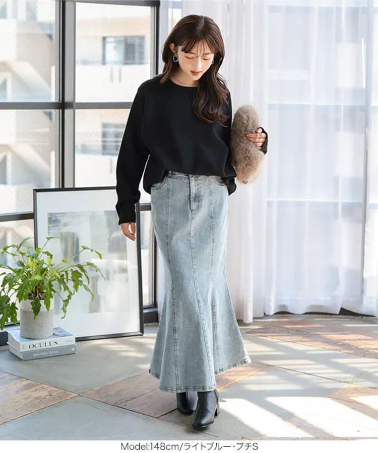 神戸レタスの低身長向けデニムスカートコーデ