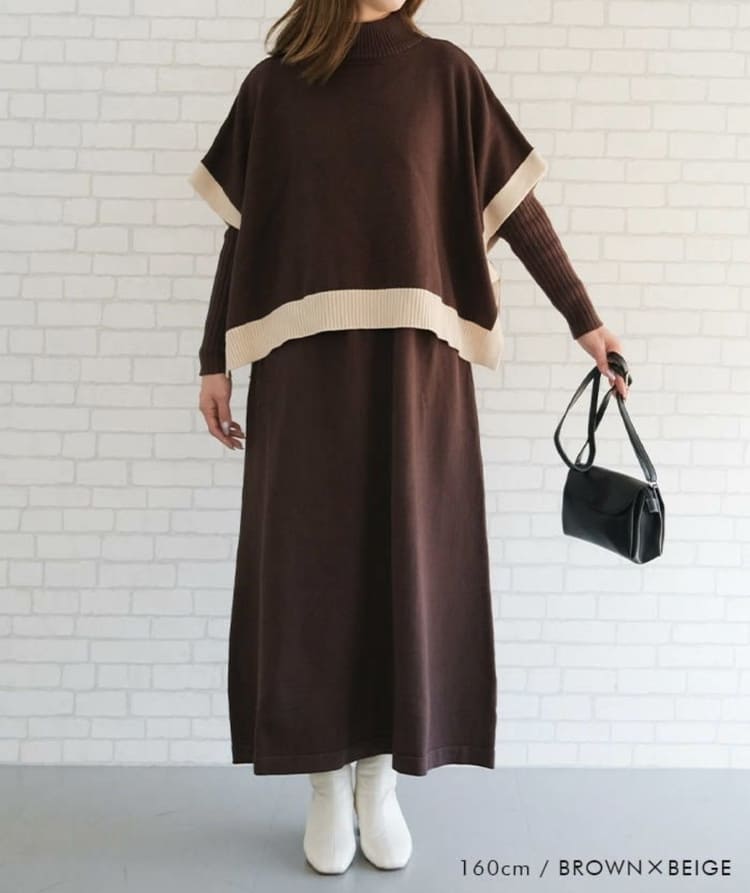 aquagarageの50代向けブラウンワンピース