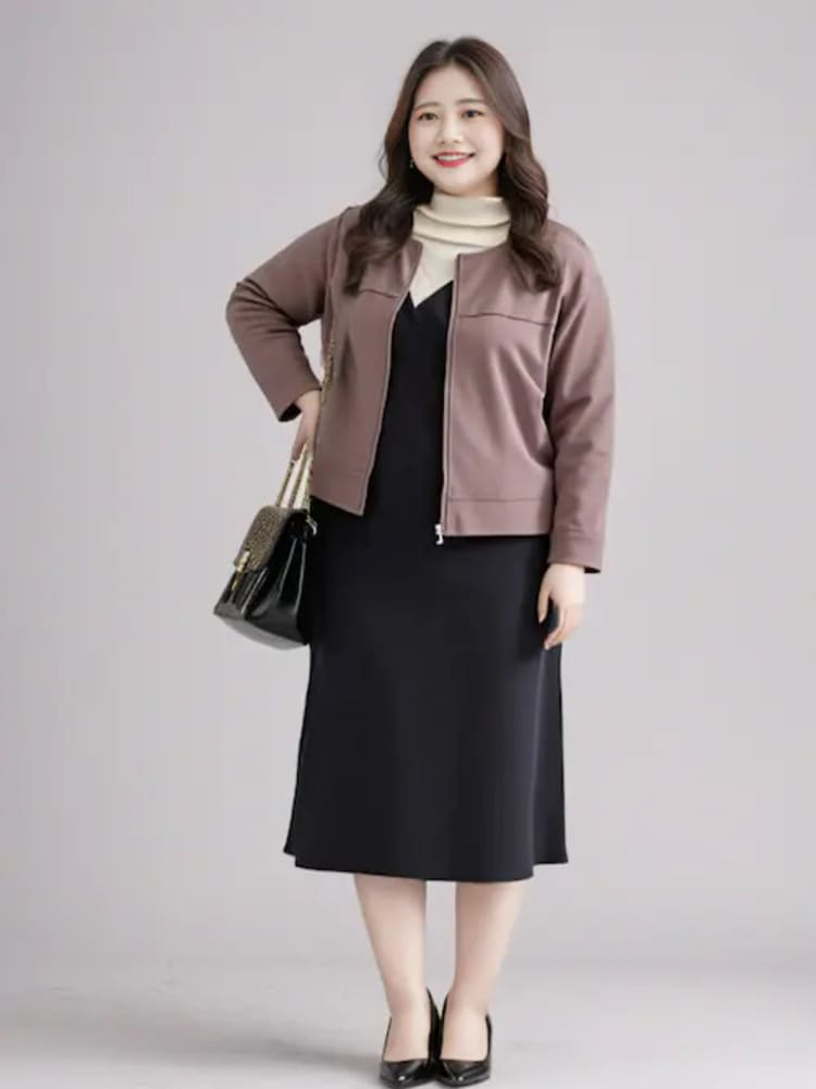 SMILE LANDのぽっちゃり女子向け黒ワンピースコーデ