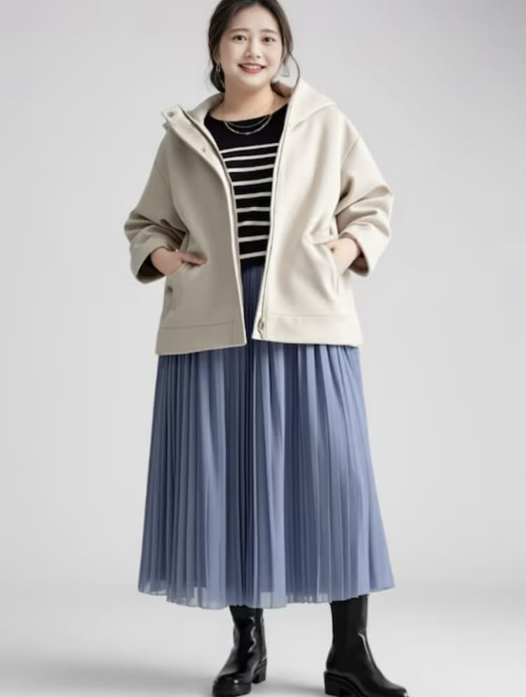 SMILE LANDのぽっちゃり女子向けプリーツスカートコーデ